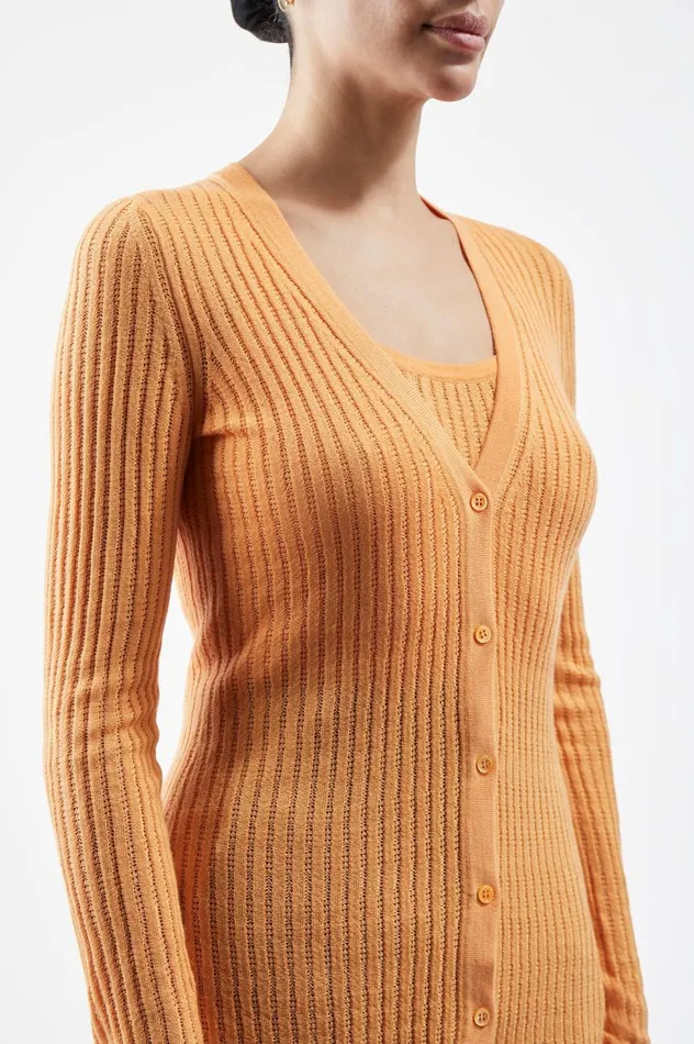 Women Knitwear Gabriela Hearst Homer Pointelle Knit Cardigan In Fluorescent Orange Cashmere Silk