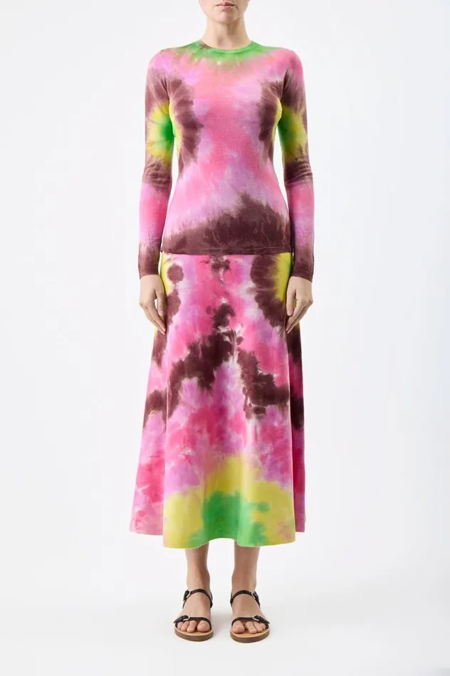 Women Knitwear Gabriela Hearst Olive Knit Skirt In Multi Tie Dye Cashmere
