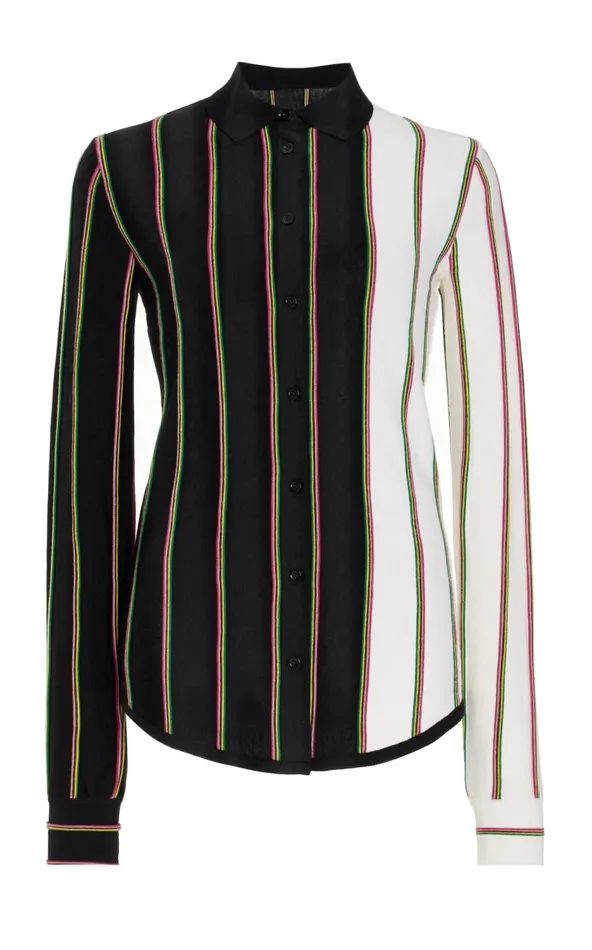Women Knitwear Gabriela Hearst Tessa Knit Shirt In Navy Multi Striped Merino Wool