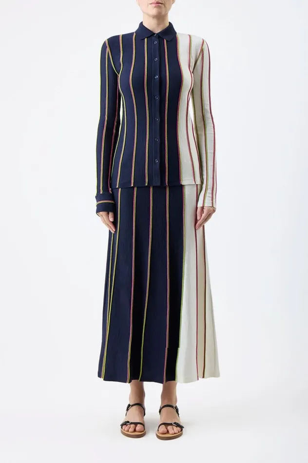 Women Knitwear Gabriela Hearst Tessa Knit Shirt In Navy Multi Striped Merino Wool