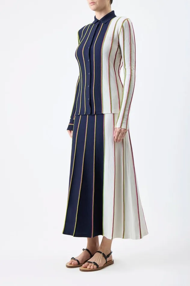 Women Knitwear Gabriela Hearst Tessa Knit Shirt In Navy Multi Striped Merino Wool