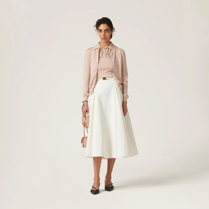 Women Knitwear Miu Miu Cashmere And Silk Knit Cardigan Albino White Women Knitwear Miu Miu Cashmere And Silk Knit Cardigan Albino White