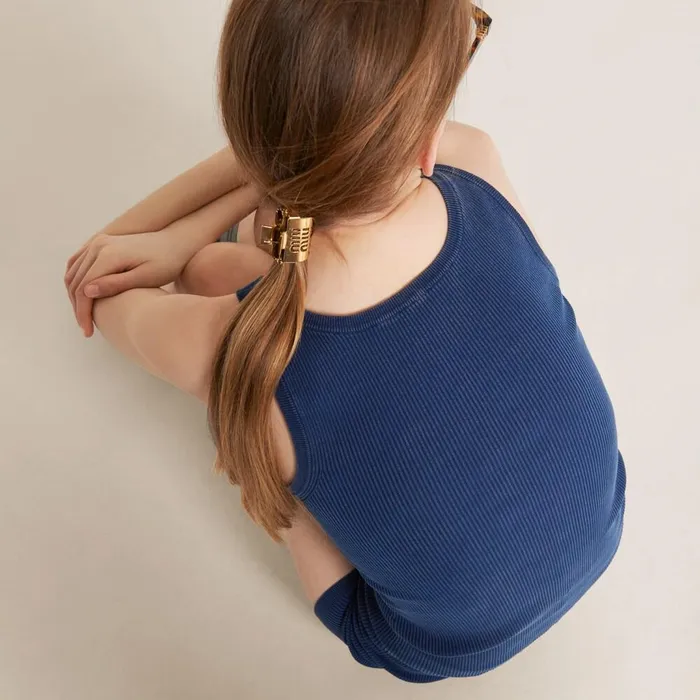 Women Knitwear Miu Miu Cotton Knit Tank Top Navy Women Knitwear Miu Miu Cotton Knit Tank Top Navy