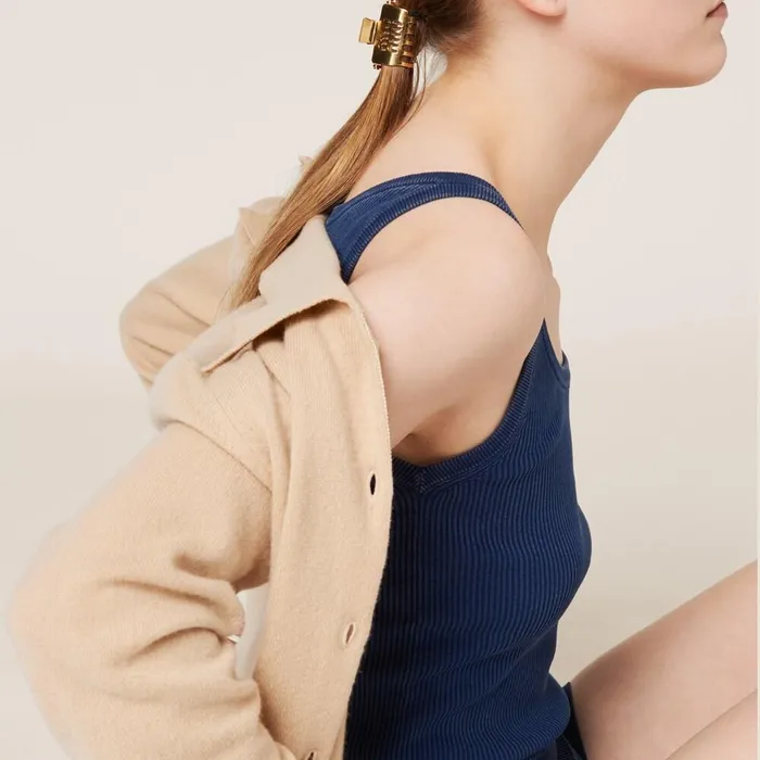 Women Knitwear Miu Miu Cotton Knit Tank Top Navy Women Knitwear Miu Miu Cotton Knit Tank Top Navy