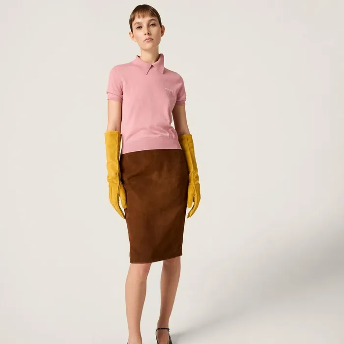 Women Knitwear Miu Miu Silk And Cashmere Polo Shirt Mauve Women Knitwear Miu Miu Silk And Cashmere Polo Shirt Mauve