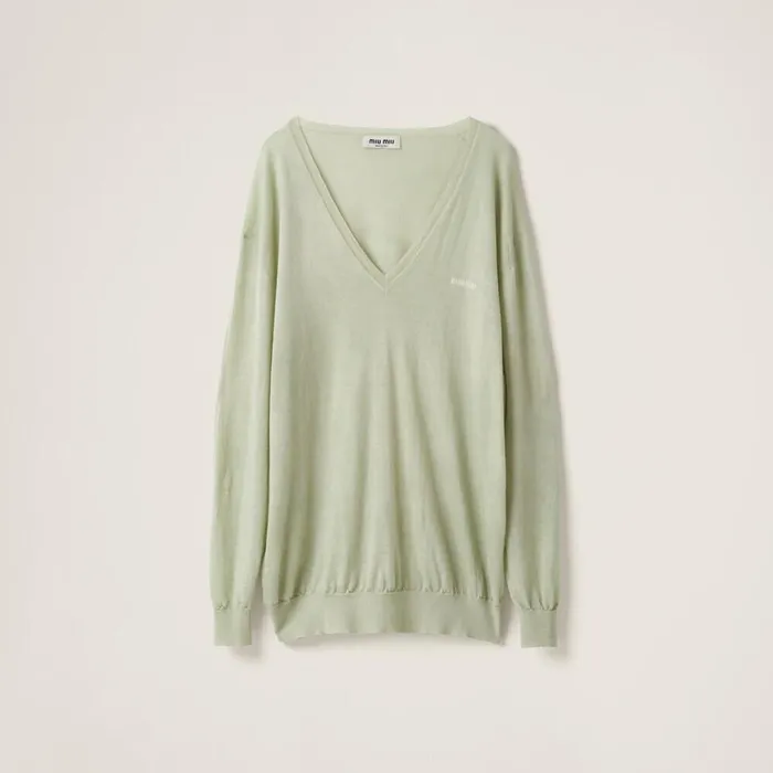 Women Knitwear Miu Miu Vneck Cashmere Sweater Agave Green
