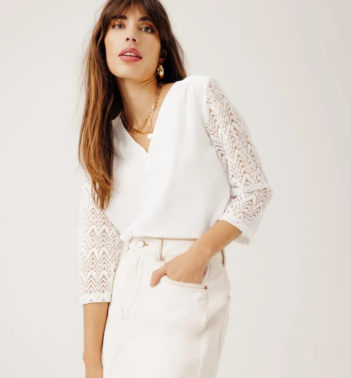 Women Lace Detail Shirt 8211 Ecru Promod Shirts And Tunics