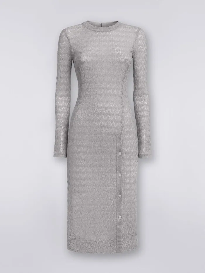 Women LaceEffect Longuette Dress With Lam Silver and Grey Lam Missoni Dresses