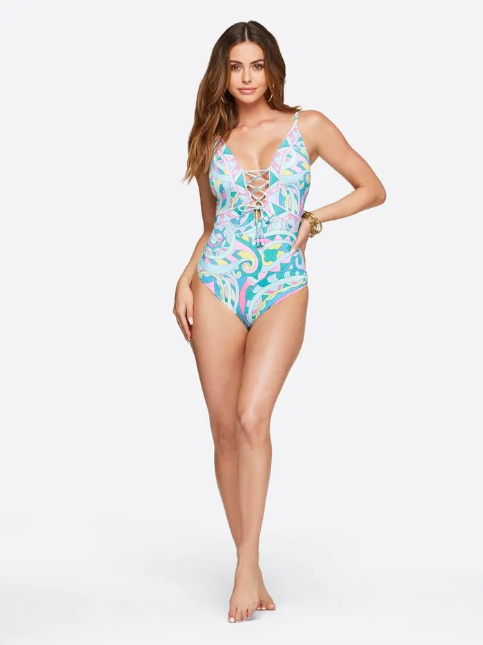 Women Lace Front One Piece In Paisley Party Jessica Simpson Swim