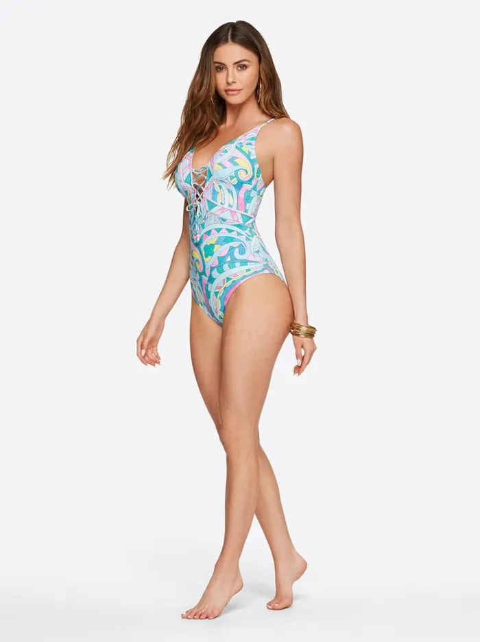 Women Lace Front One Piece In Paisley Party Jessica Simpson Swim