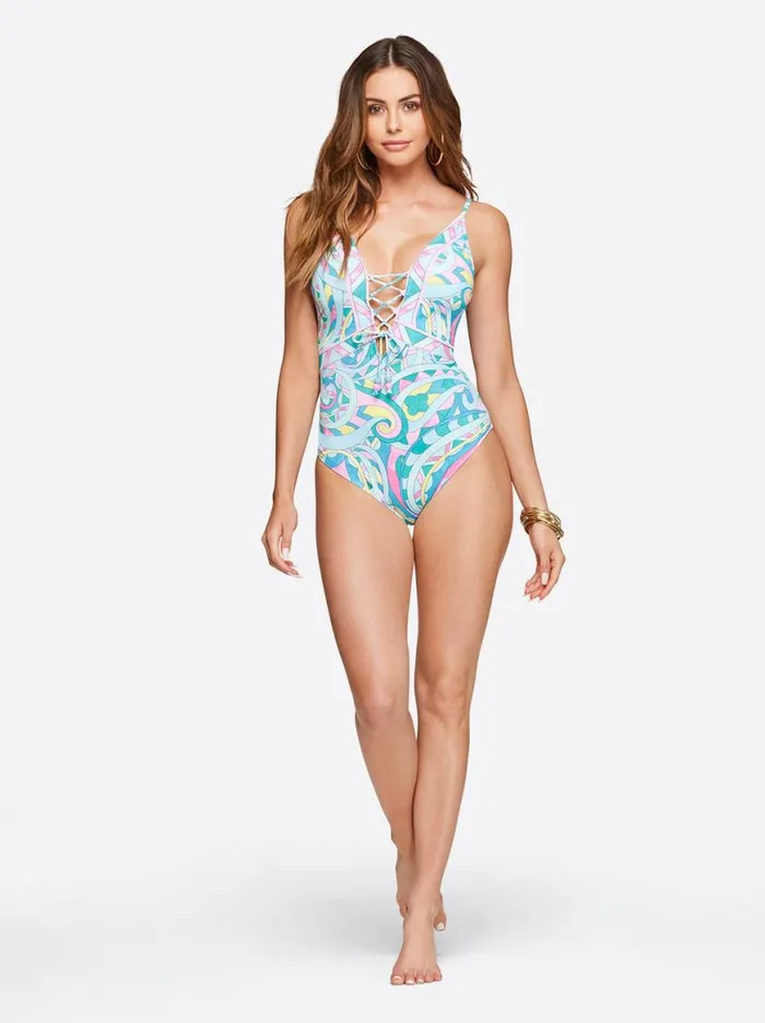 Women Lace Front One Piece In Paisley Party Jessica Simpson Swim