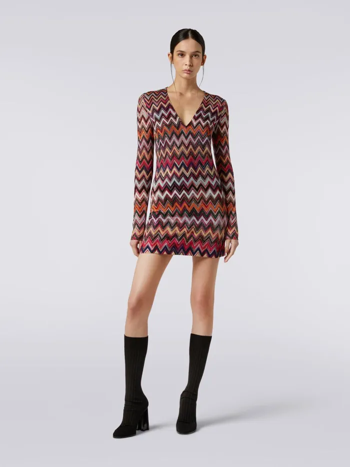 Women Lam Viscose Chevron Mini Dress With V Neckline Multicoloured Missoni Dresses Women Lam Viscose Chevron Mini Dress With V Neckline Multicoloured Missoni Dresses