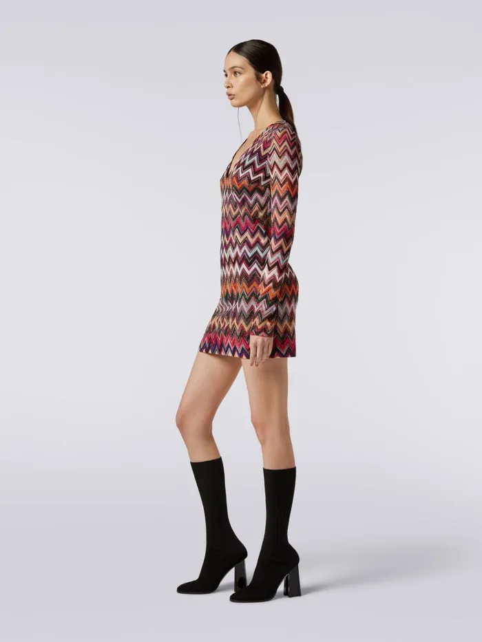 Women Lam Viscose Chevron Mini Dress With V Neckline Multicoloured Missoni Dresses Women Lam Viscose Chevron Mini Dress With V Neckline Multicoloured Missoni Dresses