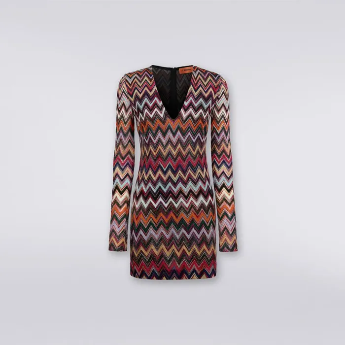 Women Lam Viscose Chevron Mini Dress With V Neckline Multicoloured Missoni Dresses Women Lam Viscose Chevron Mini Dress With V Neckline Multicoloured Missoni Dresses