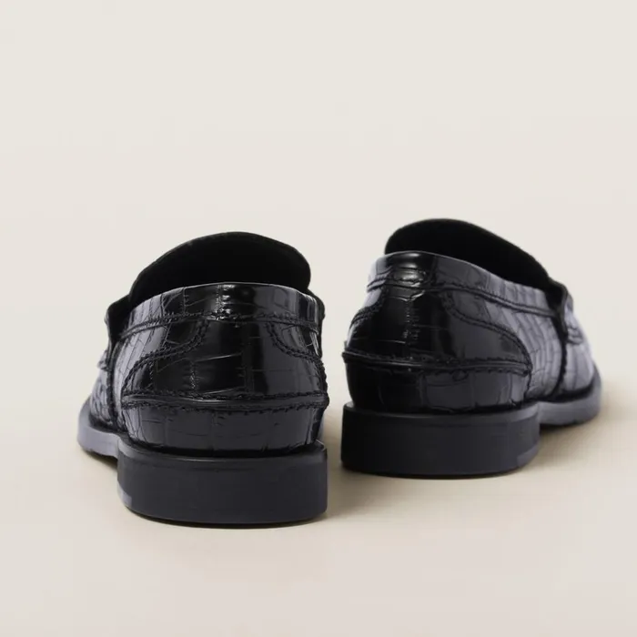 Women Loafers And LaceUps Miu Miu Crocoprint Leather Penny Loafers Black Women Loafers And LaceUps Miu Miu Crocoprint Leather Penny Loafers Black