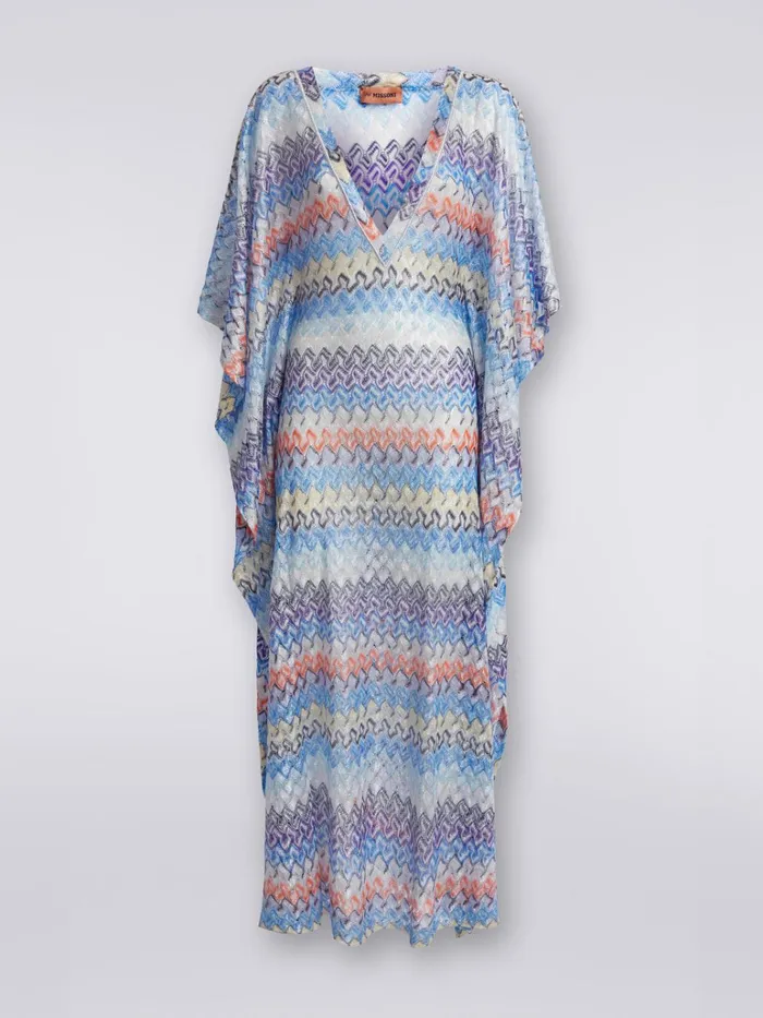 Women Long Multicoloured Viscose Knit Kaftan Cover Up Multicoloured Missoni Beachwear