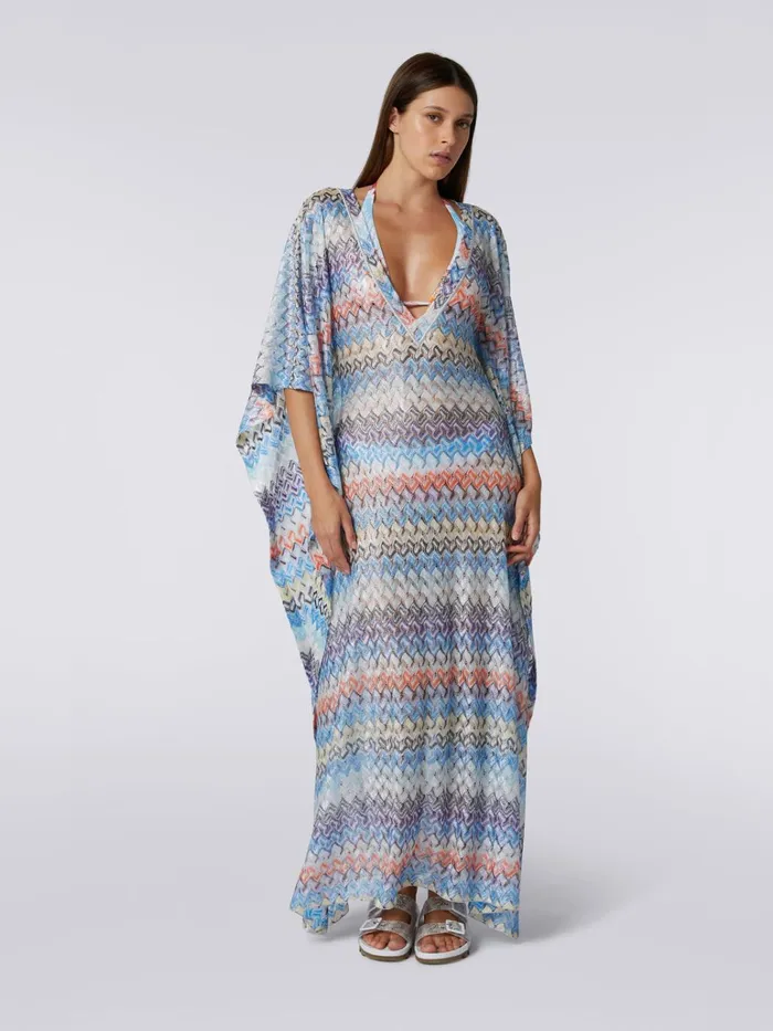 Women Long Multicoloured Viscose Knit Kaftan Cover Up Multicoloured Missoni Beachwear