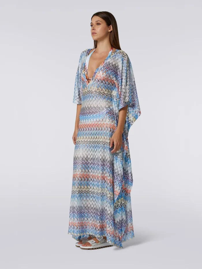 Women Long Multicoloured Viscose Knit Kaftan Cover Up Multicoloured Missoni Beachwear