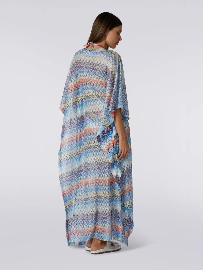 Women Long Multicoloured Viscose Knit Kaftan Cover Up Multicoloured Missoni Beachwear