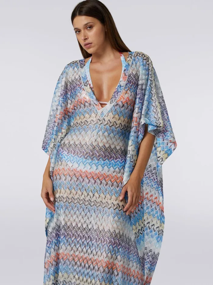 Women Long Multicoloured Viscose Knit Kaftan Cover Up Multicoloured Missoni Beachwear
