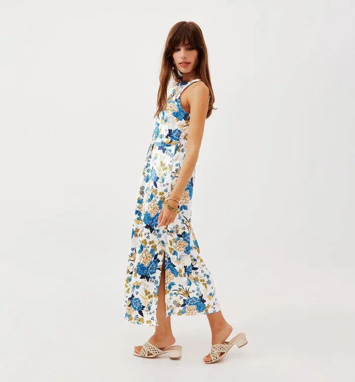 Women Long Satin Dress 8211 Ecru Print Promod Dresses