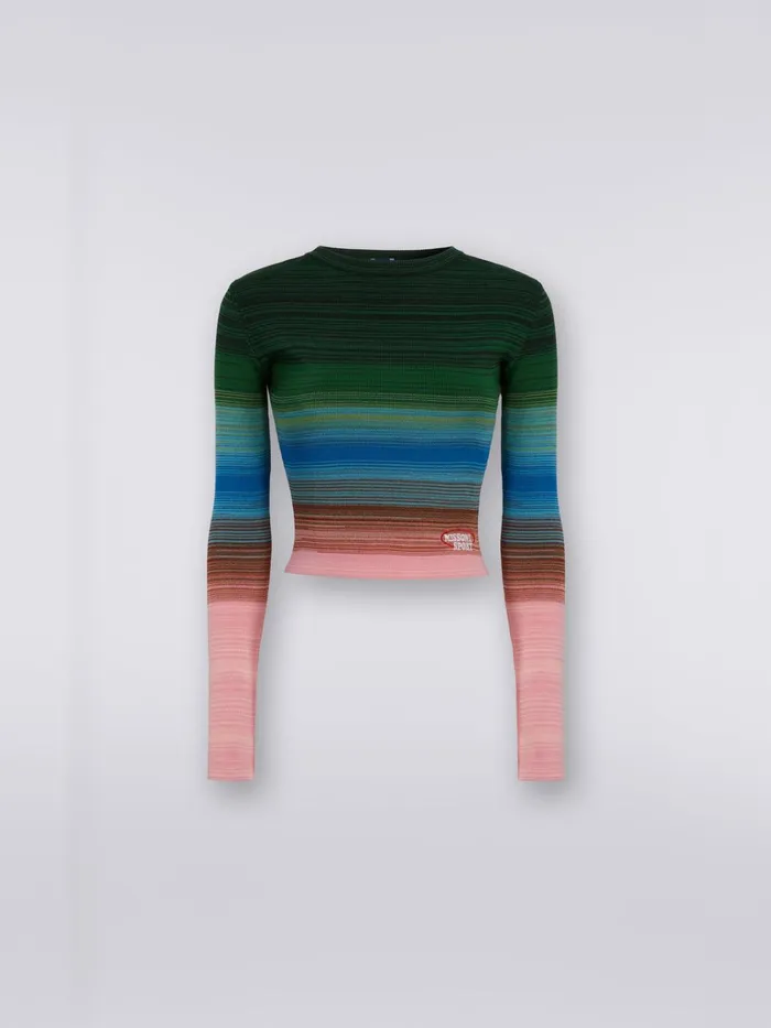 Women LongSleeved CrewNeck Jumper In Striped Cotton And Viscose Multicoloured Missoni Sport Women LongSleeved CrewNeck Jumper In Striped Cotton And Viscose Multicoloured Missoni Sport