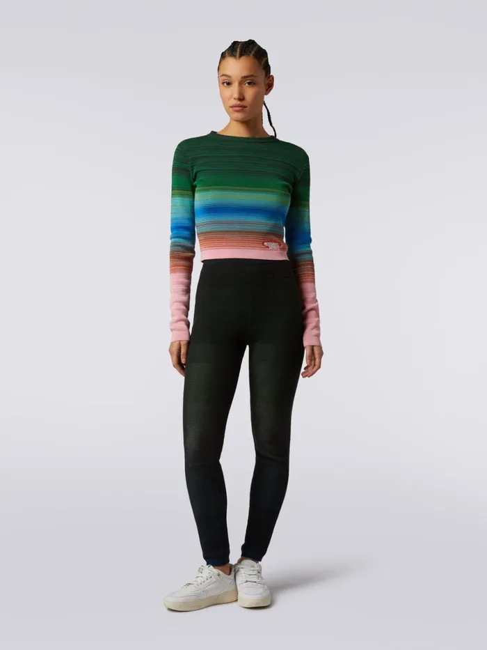 Women LongSleeved CrewNeck Jumper In Striped Cotton And Viscose Multicoloured Missoni Sport Women LongSleeved CrewNeck Jumper In Striped Cotton And Viscose Multicoloured Missoni Sport
