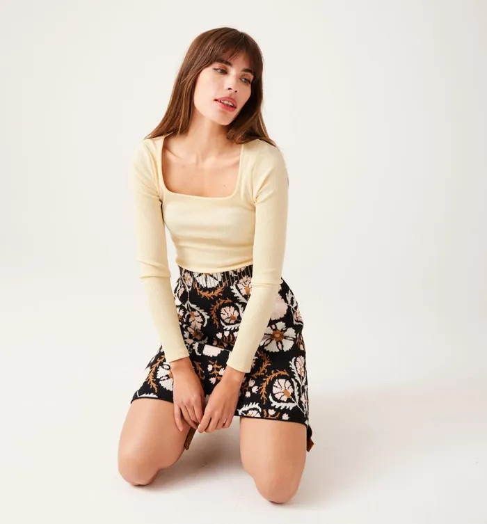 Women Long Sleeved Rib Top 8211 Beige Promod Tops