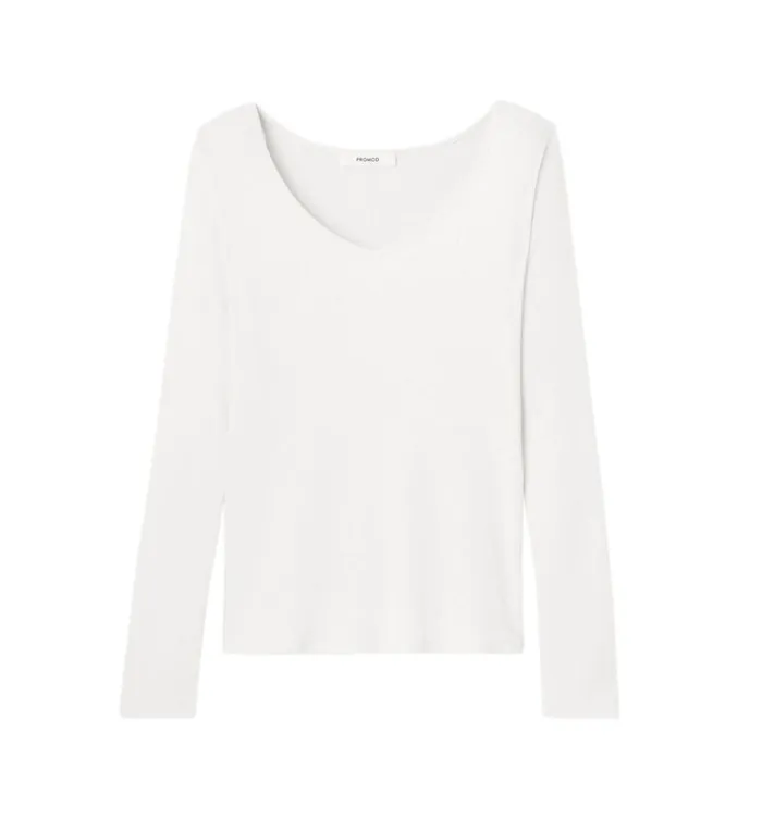 Women Long Sleeved Rib Top 8211 Ecru Promod Tops Women Long Sleeved Rib Top 8211 Ecru Promod Tops