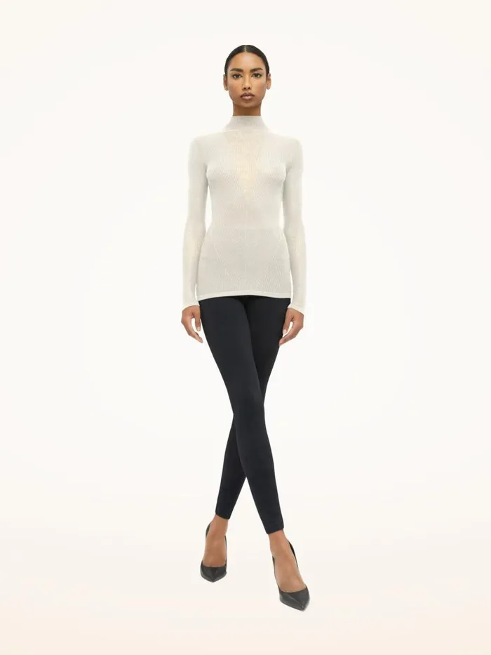 Women Longsleeved Tops Wolford Aurora Rib Net Top Long Sleeves Ecrue