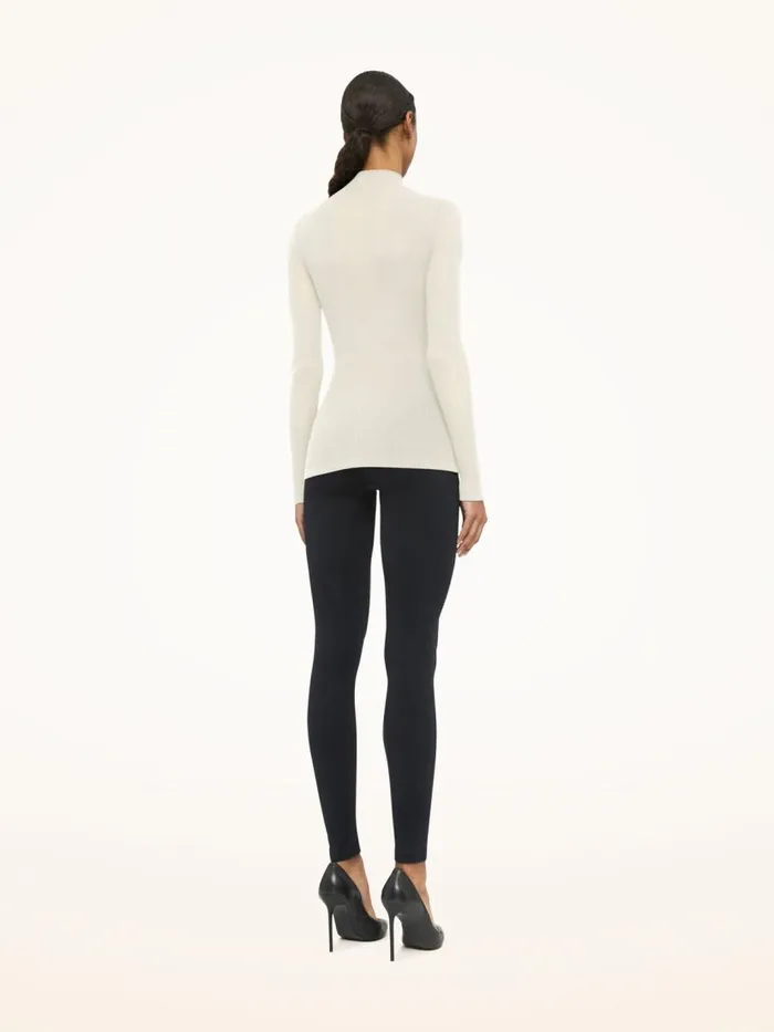 Women Longsleeved Tops Wolford Aurora Rib Net Top Long Sleeves Ecrue