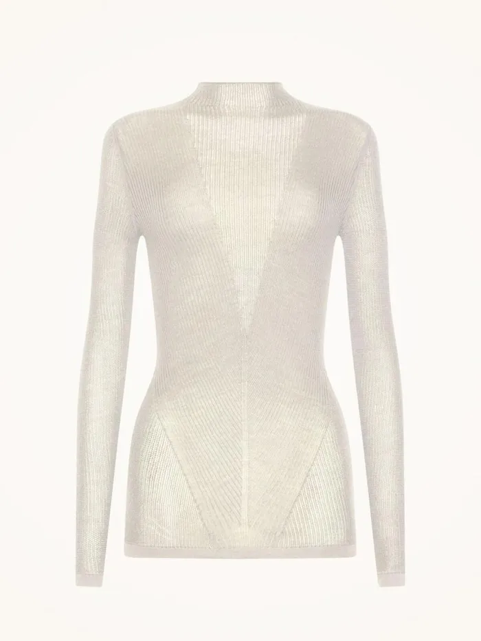 Women Longsleeved Tops Wolford Aurora Rib Net Top Long Sleeves Ecrue
