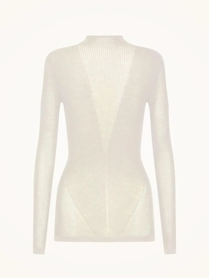 Women Longsleeved Tops Wolford Aurora Rib Net Top Long Sleeves Ecrue