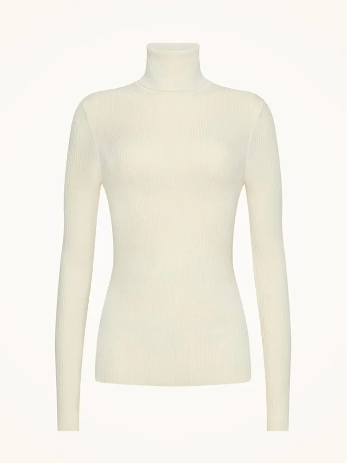 Women Longsleeved Tops Wolford Merino Fine Rib Top Long Sleeve Ecrue