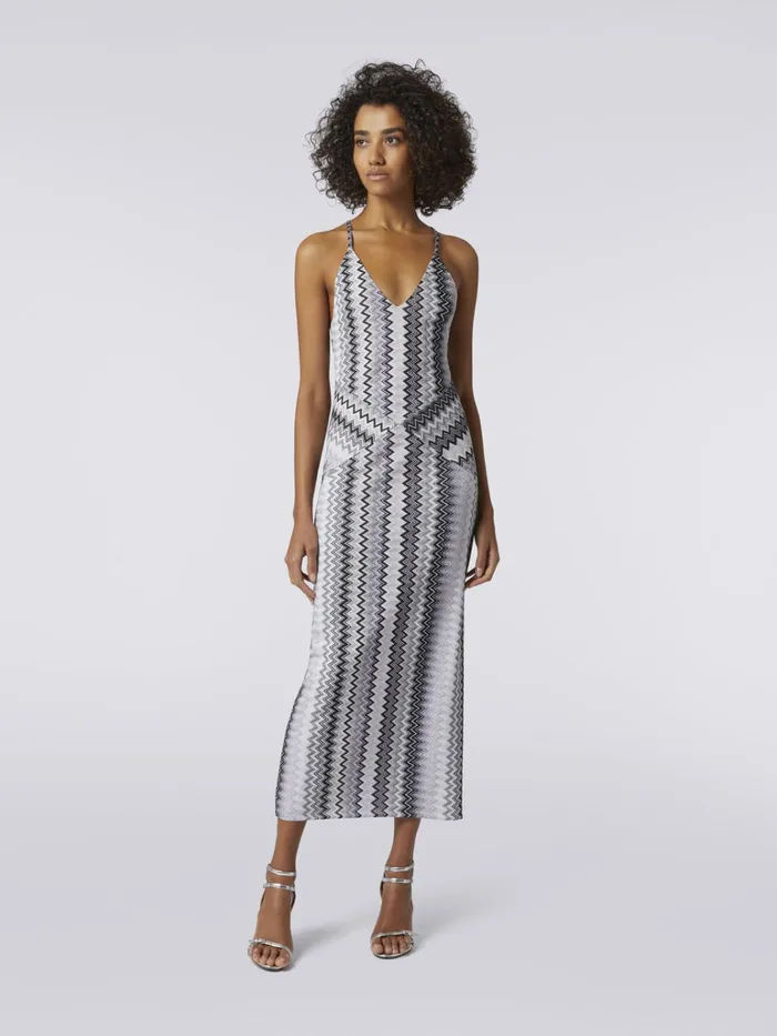Women Long VNeck Viscose Dress With Zigzag Pattern Multicoloured Missoni Dresses Women Long VNeck Viscose Dress With Zigzag Pattern Multicoloured Missoni Dresses