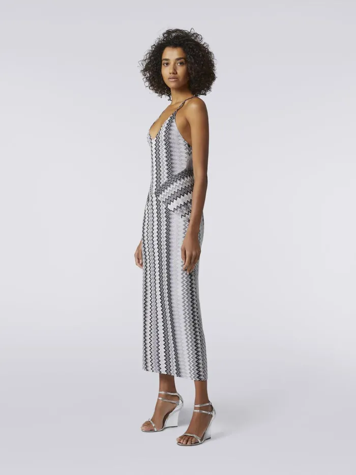 Women Long VNeck Viscose Dress With Zigzag Pattern Multicoloured Missoni Dresses Women Long VNeck Viscose Dress With Zigzag Pattern Multicoloured Missoni Dresses