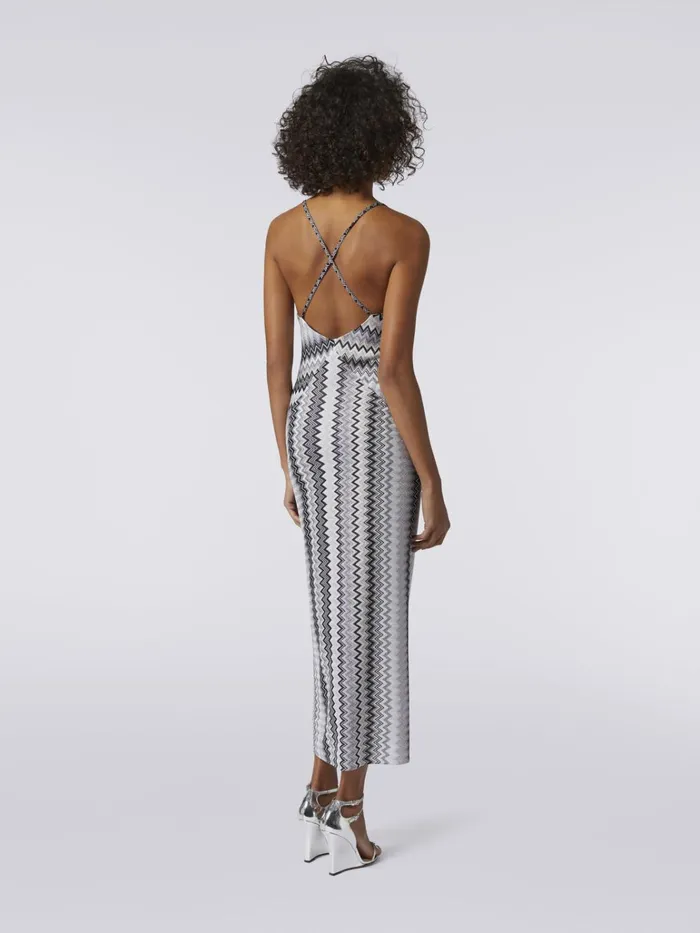 Women Long VNeck Viscose Dress With Zigzag Pattern Multicoloured Missoni Dresses Women Long VNeck Viscose Dress With Zigzag Pattern Multicoloured Missoni Dresses
