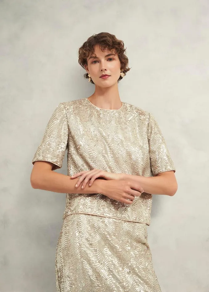 Women Marlowe Sequin Top Silver Hobbs Tops