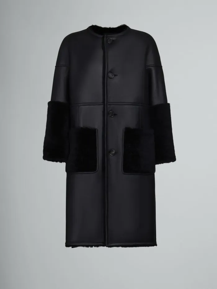 Women Marni Coats and Jackets Black Reversible Shearling Coat