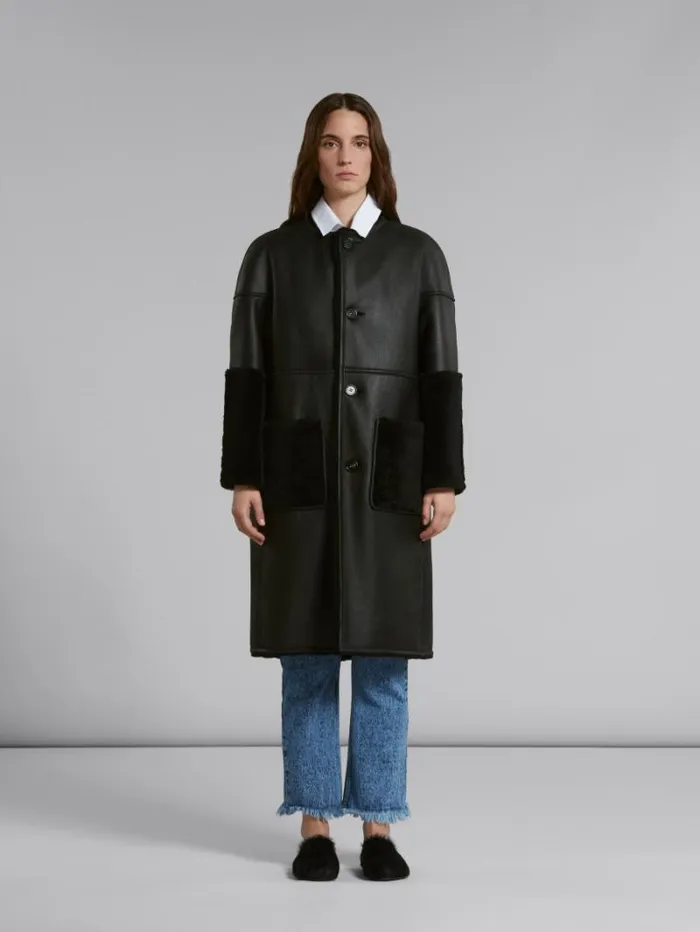 Women Marni Coats and Jackets Black Reversible Shearling Coat