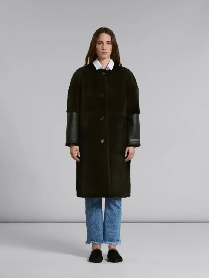 Women Marni Coats and Jackets Black Reversible Shearling Coat