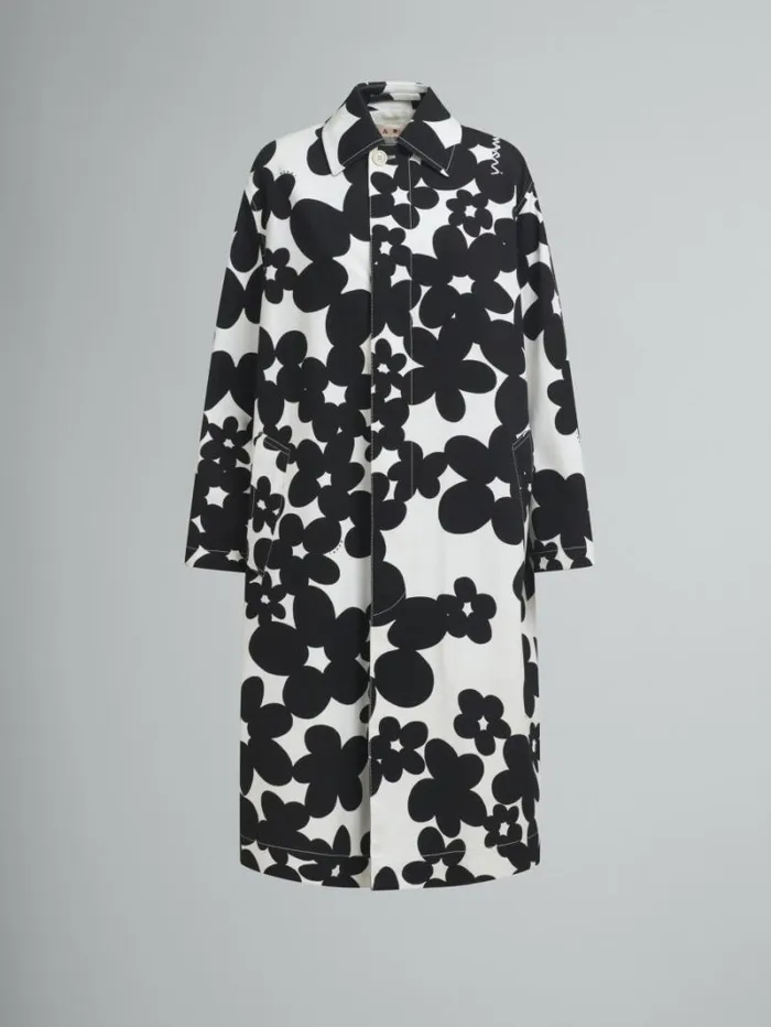 Women Marni Coats and Jackets Cotton Duster Coat With Black And White Dillies Print
