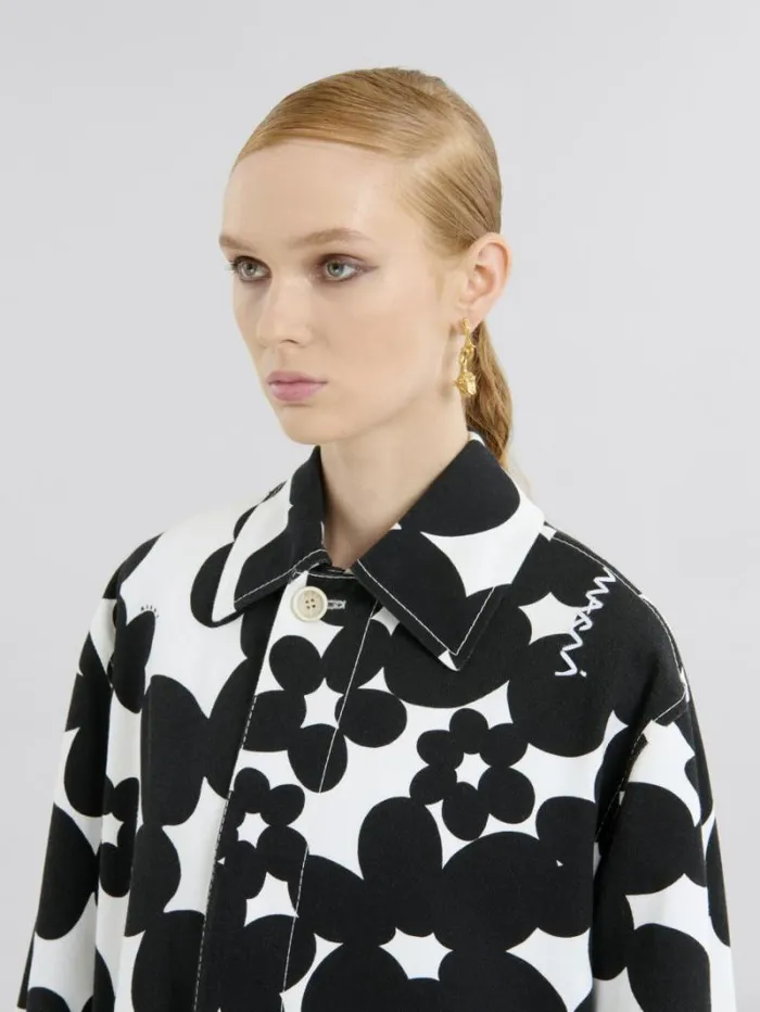 Women Marni Coats and Jackets Cotton Duster Coat With Black And White Dillies Print