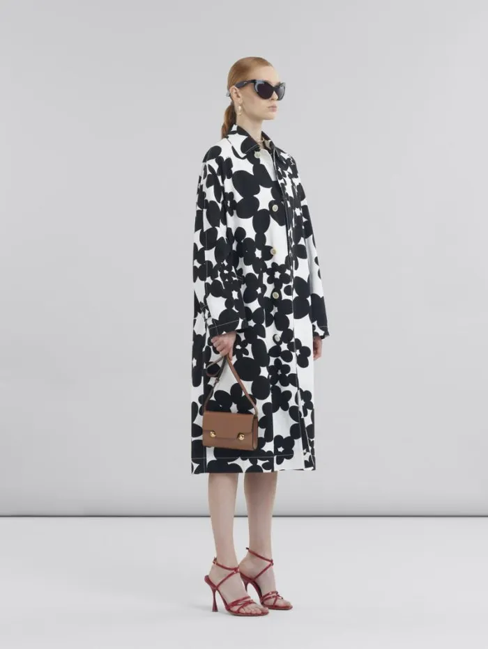 Women Marni Coats and Jackets Cotton Duster Coat With Black And White Dillies Print