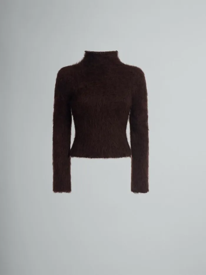 Women Marni Knitwear Brushed Brown Mohair Turtleneck
