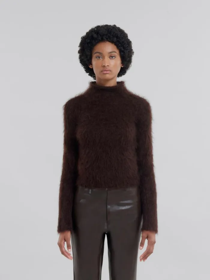 Women Marni Knitwear Brushed Brown Mohair Turtleneck