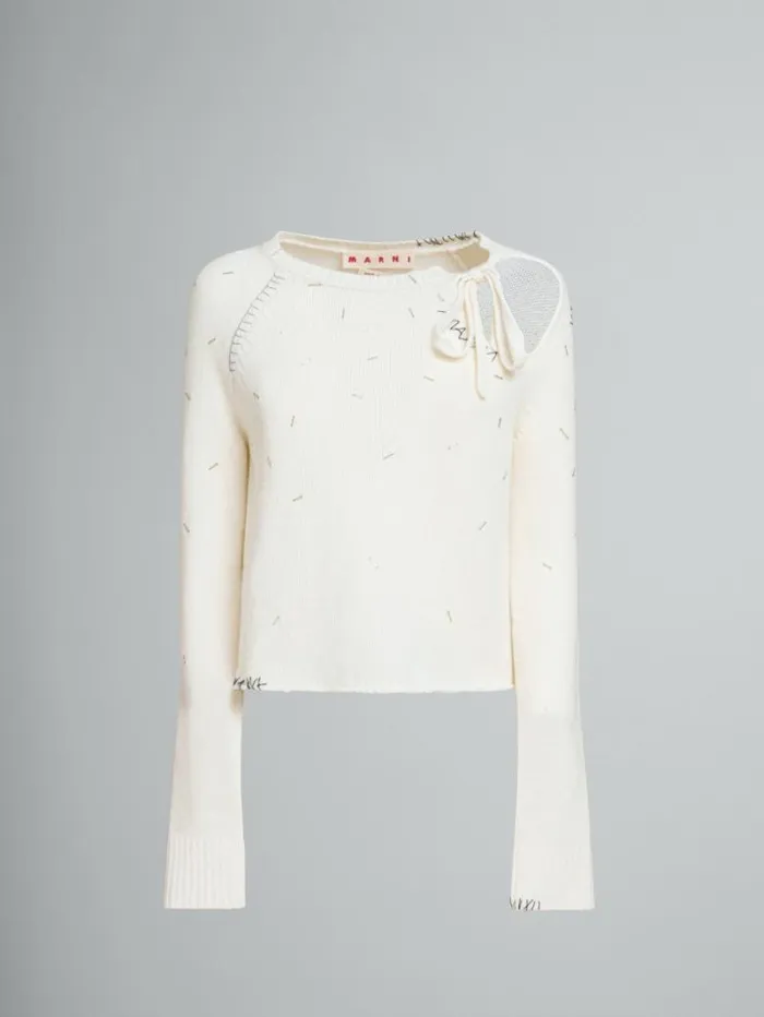 Women Marni Knitwear Pearl Embellished Wool And Cashmere Ivory Jumper