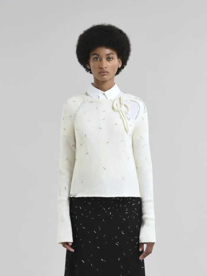 Women Marni Knitwear Pearl Embellished Wool And Cashmere Ivory Jumper