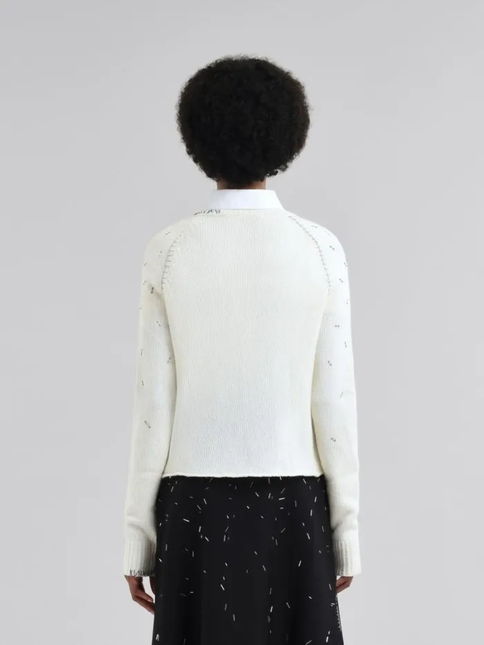 Women Marni Knitwear Pearl Embellished Wool And Cashmere Ivory Jumper