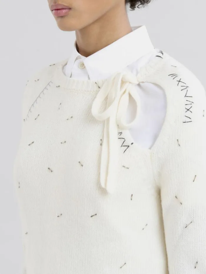 Women Marni Knitwear Pearl Embellished Wool And Cashmere Ivory Jumper